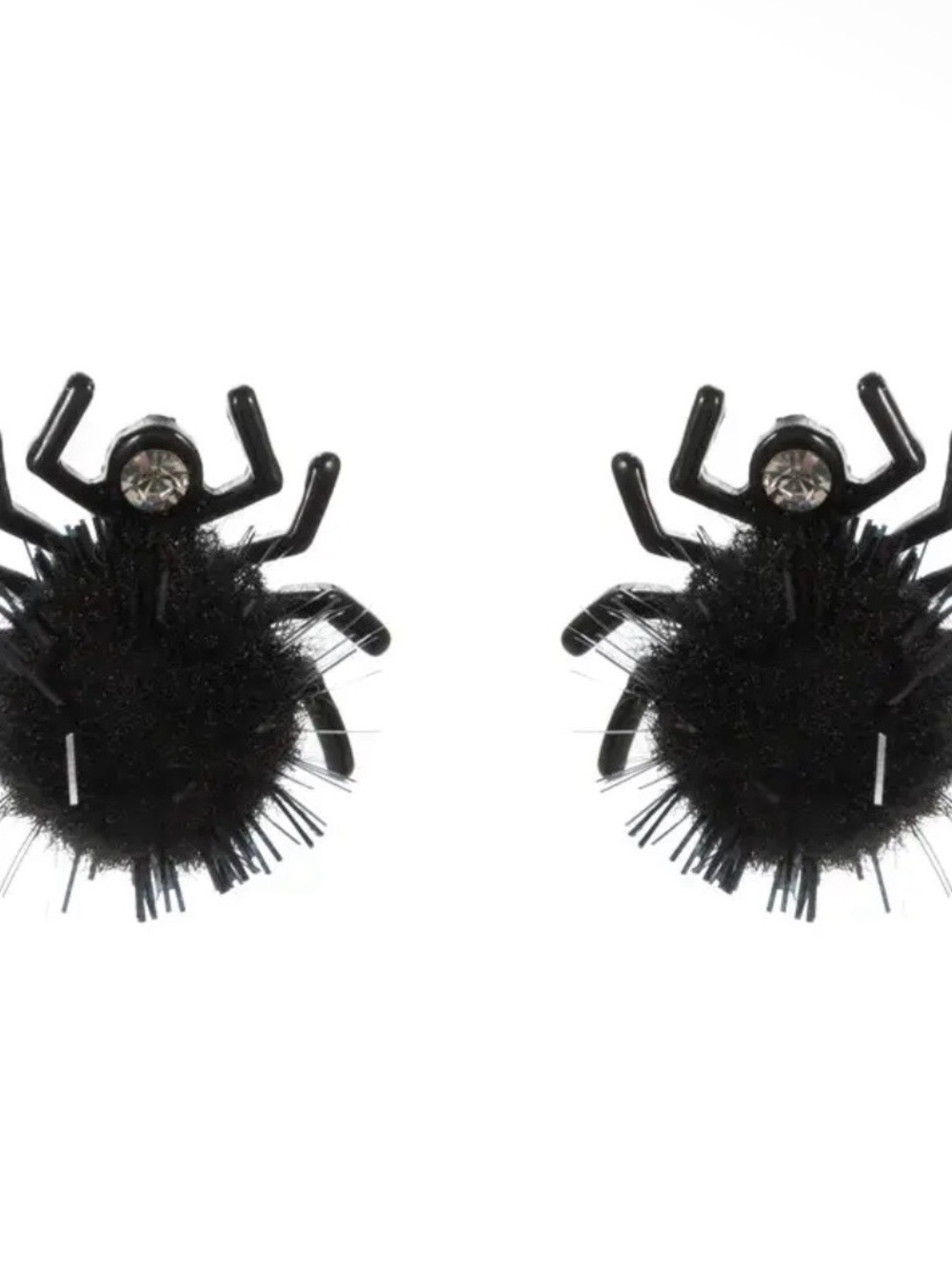 Black Spider Pom Stud Earrings - Playful Halloween Jewelry - Picture 2 of 2